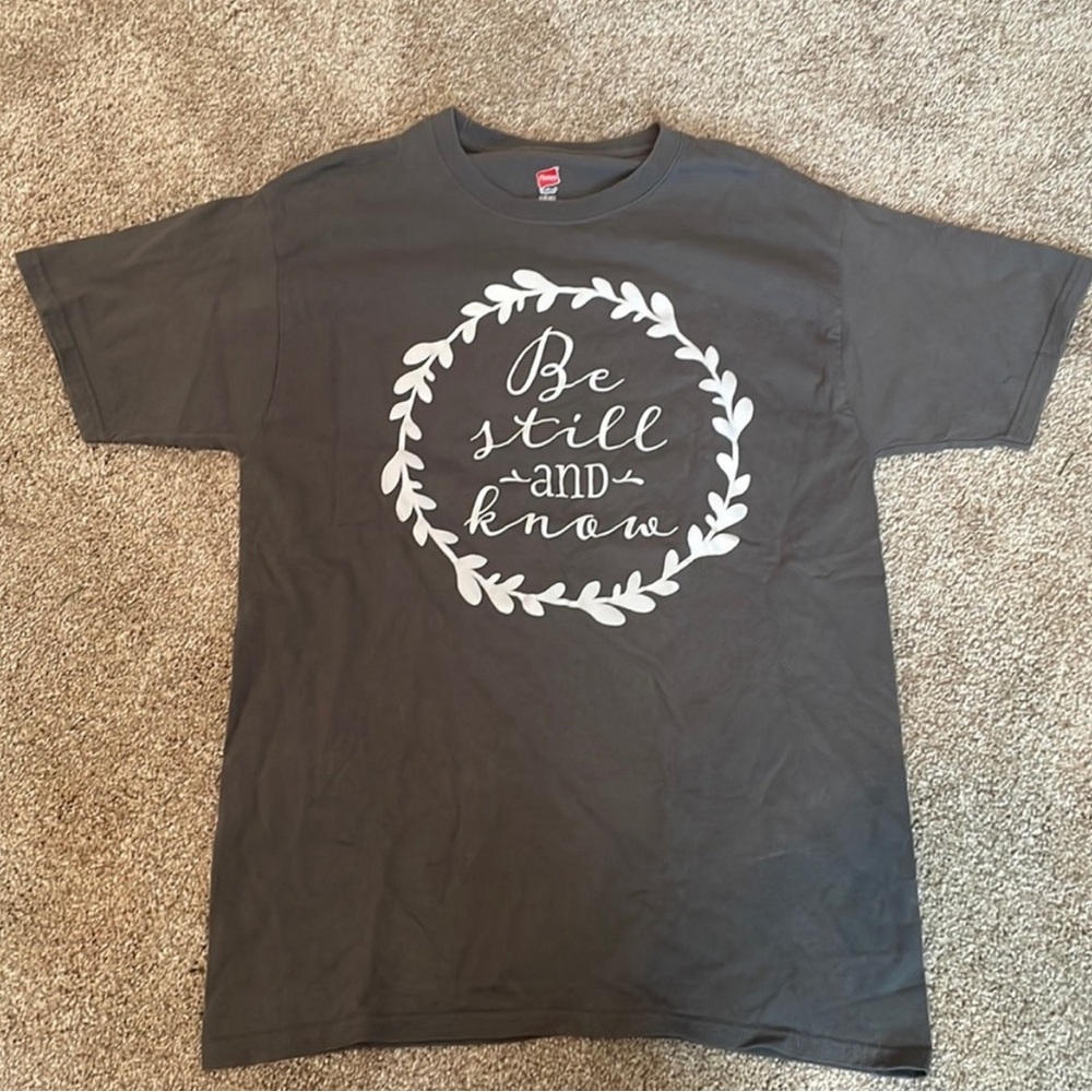 VGUC “Be Still And Know” Women’s Inspirational Tee - Gray/White - Sz Medium